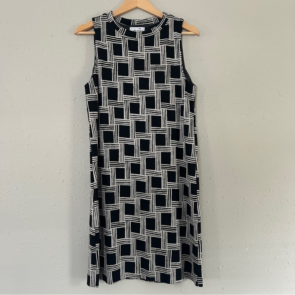 Niu Black White Geometric Checked Formal Sleeveless Mini Dress Small